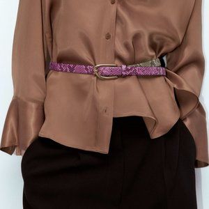 ZARA Women's Faux Snakeskin Leather Belt(Pink+Brown, US 30/EUR 80/UK 30)